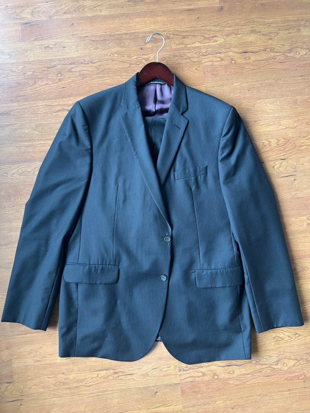 Black Neiman Marcus zegna suit 46L two button notch lapel double vent